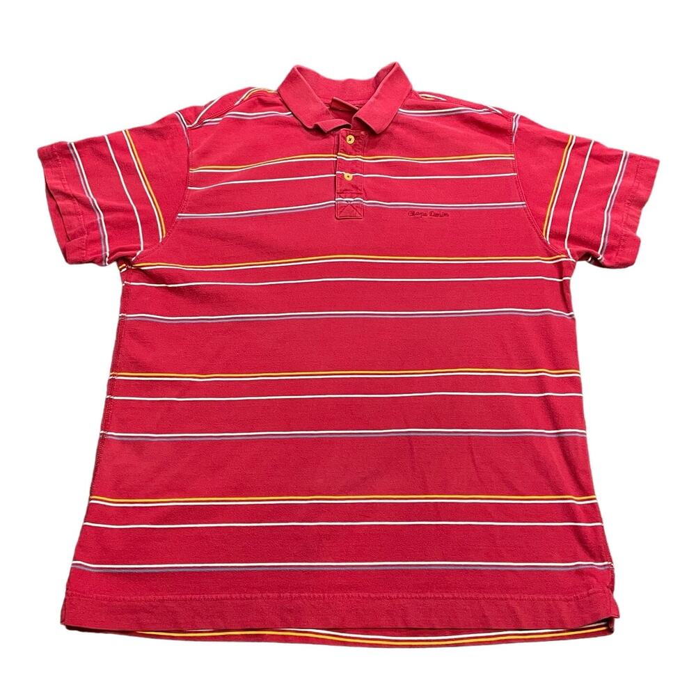 Chaps Denim Mens‎ Size XL Polo Short Sleeve Red w Stripes White Orange Blue